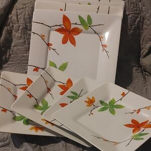 Floral Square Dinnerware Set - Orange and Green